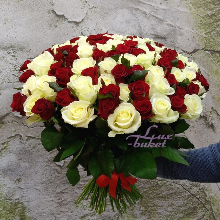 Большой букет красных и белых роз Счастье с доставкой в Пятигорске