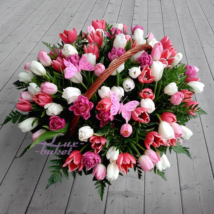 Корзина тюльпанов Прекрасное впечатление с доставкой в Пятигорске